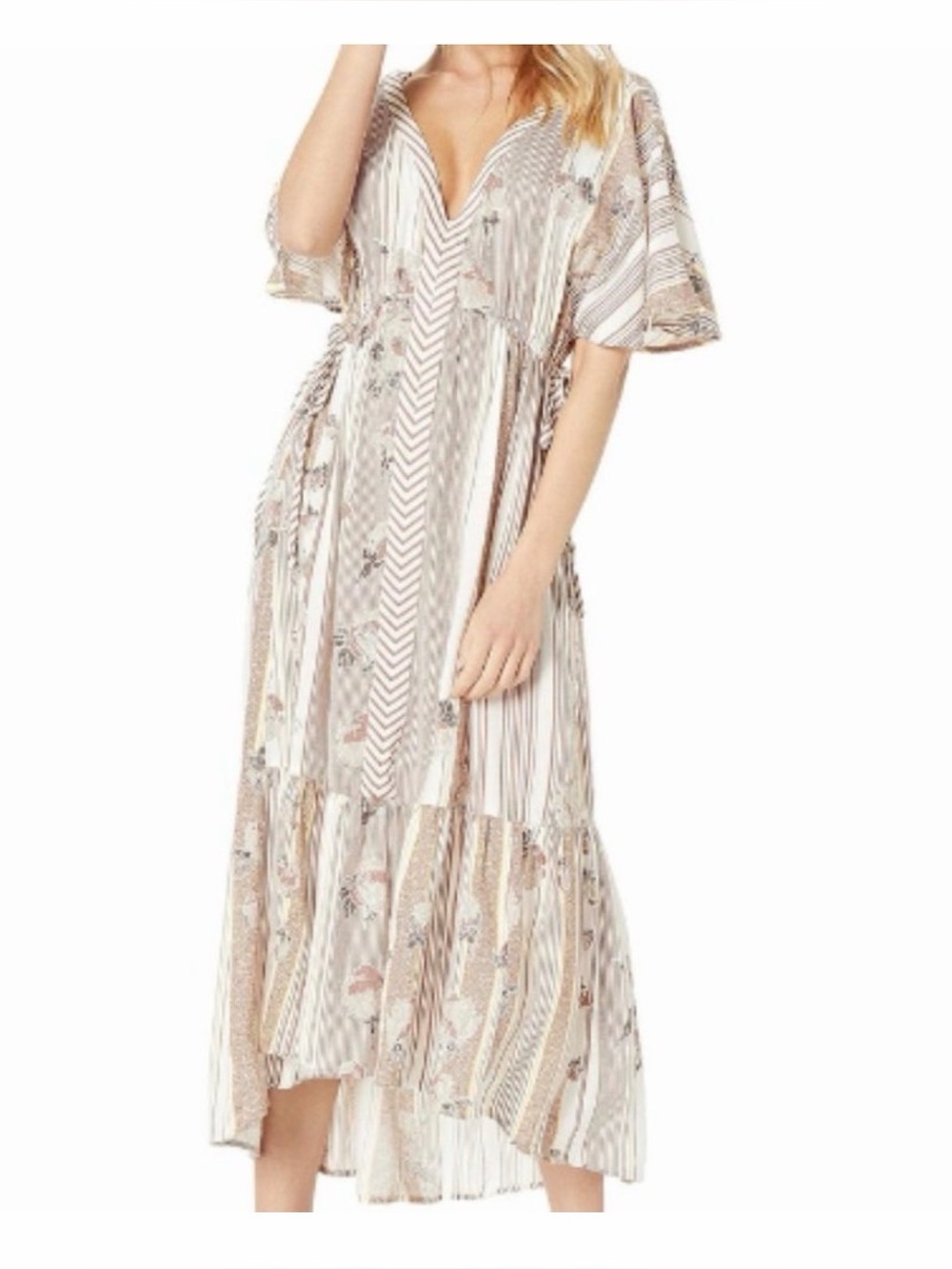 NWT O'Neill Neutral Striped Floral Midi Dress